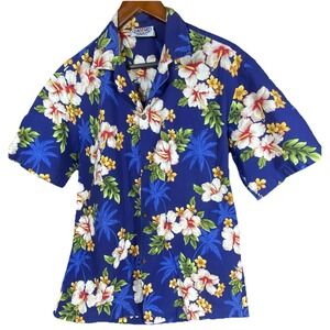 VTG Pacific Legend Men Large Shirt Hawaiian Hibiscus Print Made USA Short Sleeve